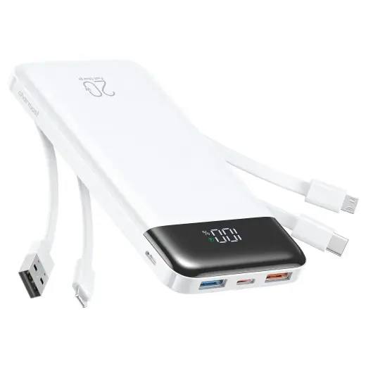 Charmast W2065 ārējais akumulators (powerbank) | 20 000 mAh | 22.5W | PD | USB-A, USB-C, Lightning, Micro USB | balts