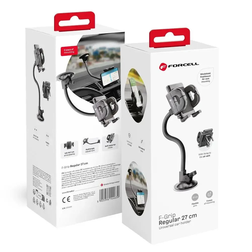 Forcell F-Grip Regular car phone holder for air vent and windshield black