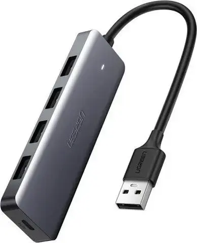 Ugreen 4-in-1 USB centrmezgls | USB-A uz 4x USB 3.0, USB-C | pelēks
