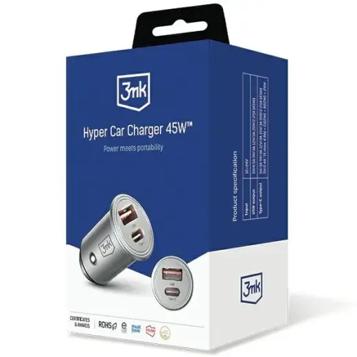 3MK HyperCar Charger 45W automašīnas lādētājs | 45W | USB-A, USB-C | melns
