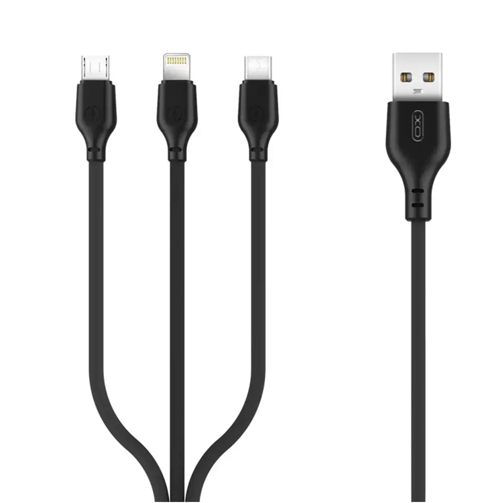 XO NB103 3-in-1 datu pārraides un uzlādes vads | USB-A uz Lightning | 10.5W | 1m | melns
