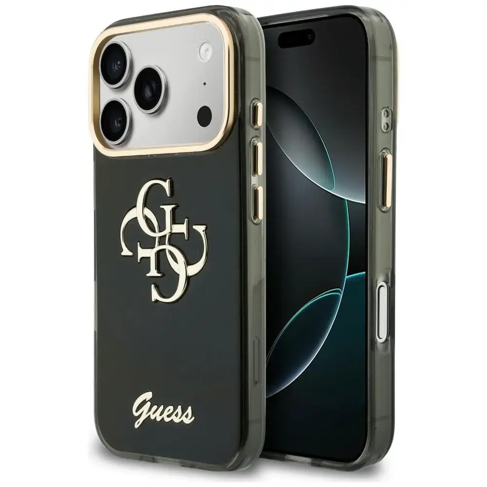 Guess IML 4G Script Metal maciņš telefonam iPhone 18 Pro | iPhone 17 Pro melns