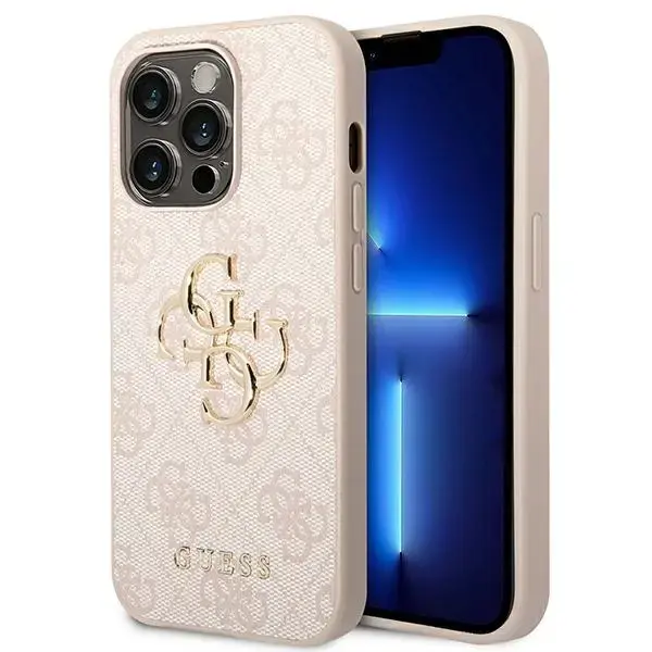 Guess PU 4G Metal Logo Case for iPhone 14 Pro Max Pink