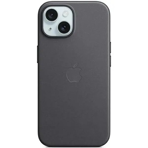 FineWoven fabric telefono dėklas su MagSafe palaikymu iPhone 15 juodas