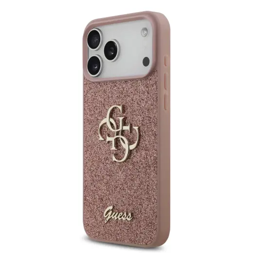 Guess PU Fixed Glitter 4G Metal Logo чехол для телефона iPhone 17 Pro Max розовый