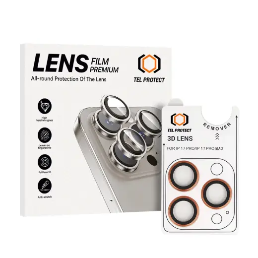 Tempered glass Tel Protect 3D Lens on camera for Iphone 17 Pro/17 Pro Max orange (lens 3 pieces)