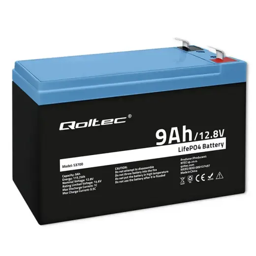 Qoltec LiFePO4 lithium iron phosphate battery | 12.8V | 9Ah | 115.2Wh | BMS