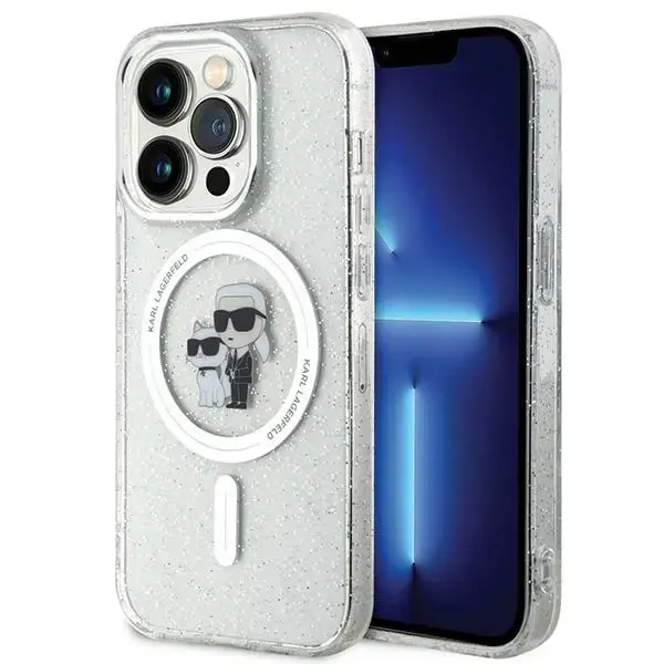 Karl Lagerfeld KLHMP15LHGKCNOT Karl&Choupette Glitter maciņš ar MagSafe atbalstu telefonam iPhone 15 Pro caurspīdīgs
