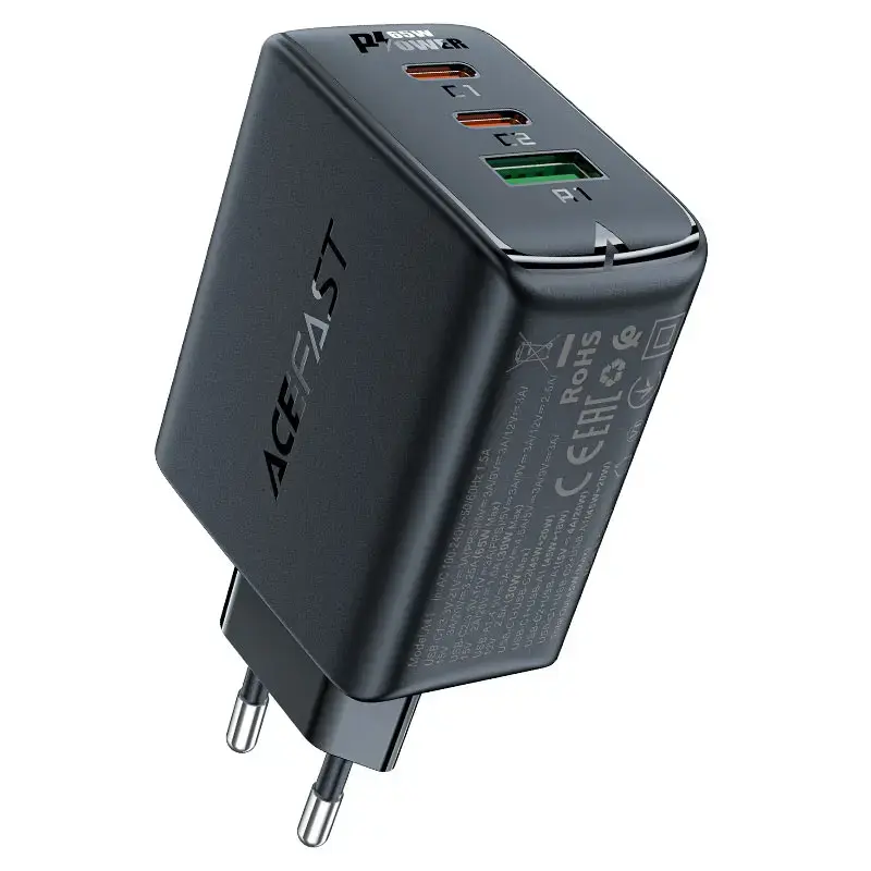 Acefast A41 kelioninis įkroviklis | 65W | GaN | USB-C, USB-A | juodas
