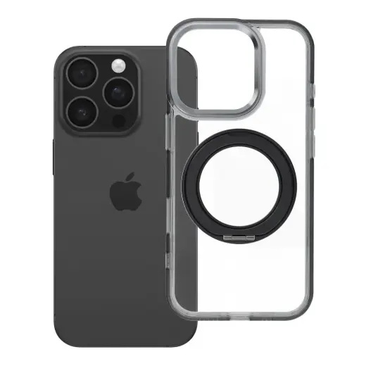 Frame Circle Stand telefono dėklas su stovu ir MagSafe palaikymu iPhone 16 Pro juodas