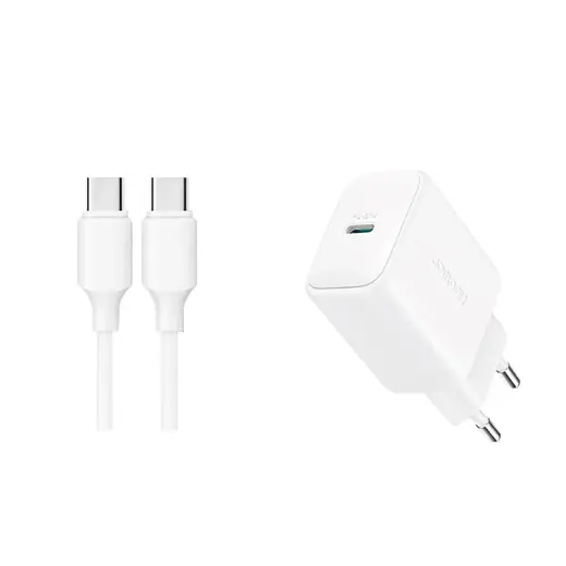 Joyroom JR-TCF20 tīkla lādētājs | 20W | PD, QC | USB-C | ar USB-C uz USB-C vadu komplektā | balts