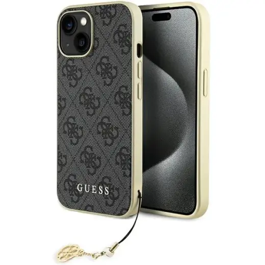 Guess GUHCP15SGF4GGR 4G Charms Collection maciņš telefonam iPhone 15 pelēks