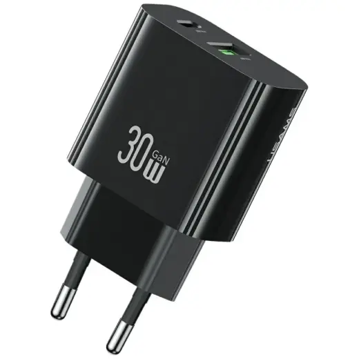 USAMS CC316 T65 30W 1xUSB-C 1xUSB-A kiirlaadija must