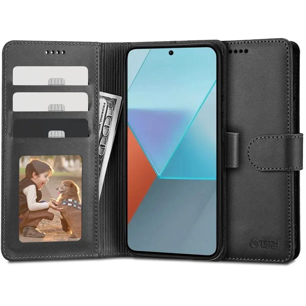 Tech-Protect Wallet knyginio tipo telefono dėklas Redmi Note 13 4G juodas