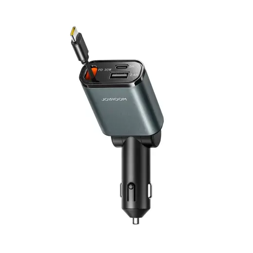 Joyroom JR-CCL07 auto lādētājs | 30W | PD, QC, PPS | USB-C, USB-A | ar USB-C vadu komplektā | tumši pelēks
