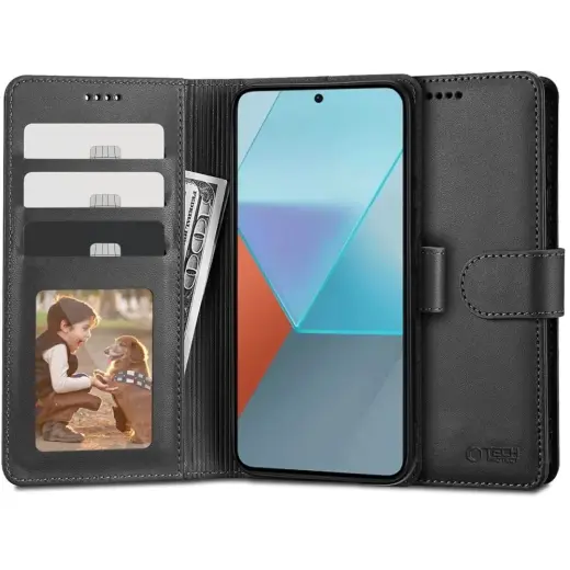 Tech-Protect Wallet knyginio tipo telefono dėklas Redmi Note 13 4G juodas