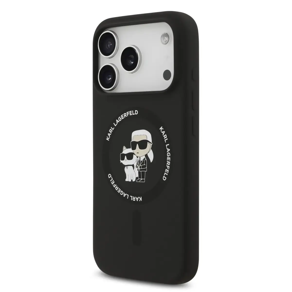Karl Lagerfeld Liquid Silicone Karl and Choupette MagSafe Case for iPhone 17 Pro Black