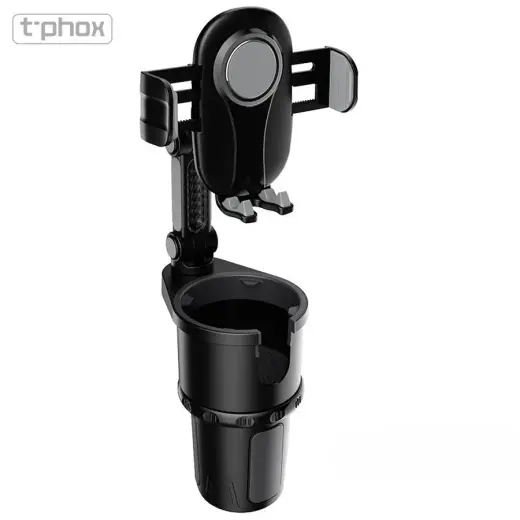 T-Phox TH-07 auto telefona turētājs glāžu turētājā melns