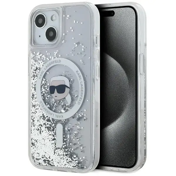 Karl Lagerfeld Liquid Glitter Karl Head telefoni ümbris MagSafe toega iPhone 15 | iPhone 14 | iPhone 13 läbipaistev