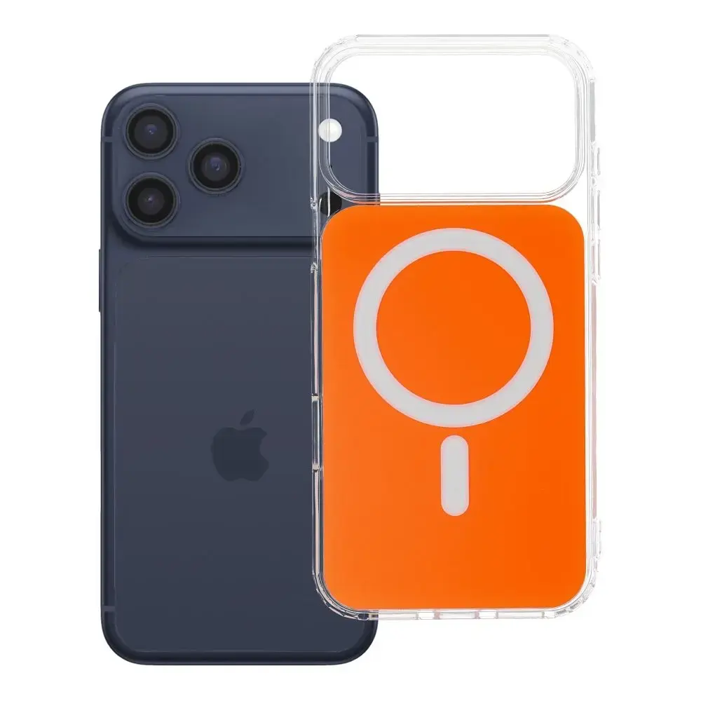 Case for iPhone 17 Pro Max / 18 Pro Max Clear Fusion Mag Cover compatible with MagSafe hermes orange