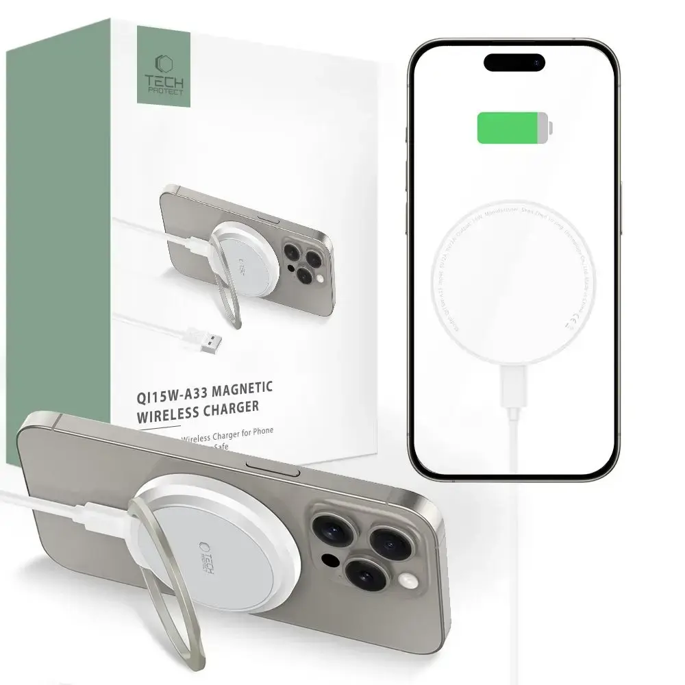 Tech-Protect QI15W-A33 belaidis įkroviklis | Qi | Suderinama su MagSafe | 15W | baltas