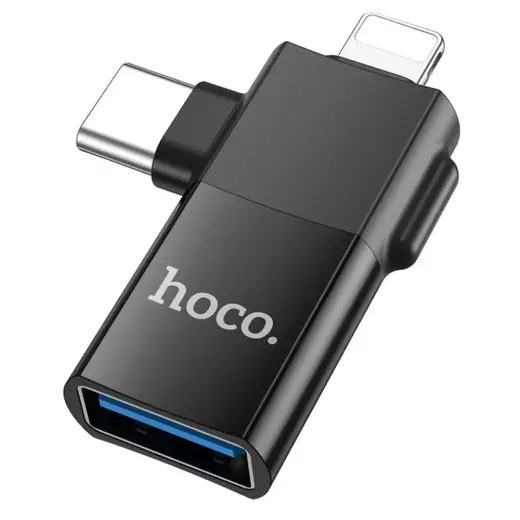 HOCO UA17 2-in-1 adapteris | USB-C / Lightning į USB-A | juodas