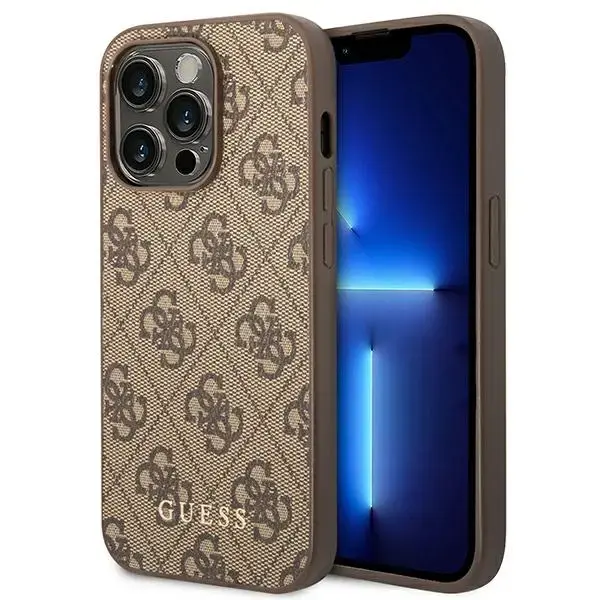 Guess GUHCP14LG4GFBR 4G Metal Gold Logo чехол для телефона iPhone 14 Pro коричневый