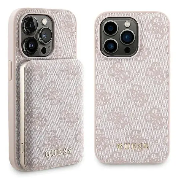 Zestaw Guess GUBPM5P15L4GEMGP iPhone 15 Pro 6.1" hardcase + Powerbank 5000mAh MagSafe różowy|pink 4G Metal Logo