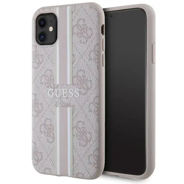Guess GUHMN61P4RPSP 4G Printed Stripes maciņš ar MagSafe atbalstu telefonam iPhone 11 | iPhone XR rozā