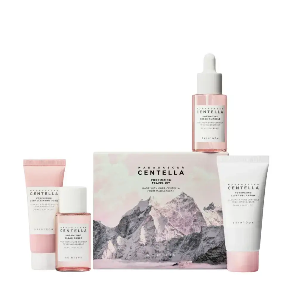 Madagascar Centella Set Skin1004: Poremizing, Cleansing & Moisturising, Cleansing Foam, 20 ml + Poremizing, Moisturising, Daily, Gel Cream, For Face, 30 ml + Poremizing, Pore-Minimising & Smoothing, Tonic Lotion, For Face, 30 ml + Poremizing, Pore-Minimising & Smoothing, Day & Night, Ampoules Treatment Serum, For Face, For Women, 30 ml