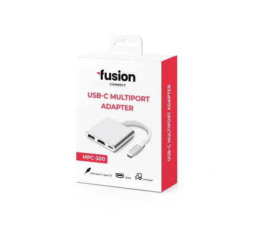 Fusion (3 in 1) USB-C Multiport Adapteris | USB 3.0 | HDMI | USB-C | Sudraba