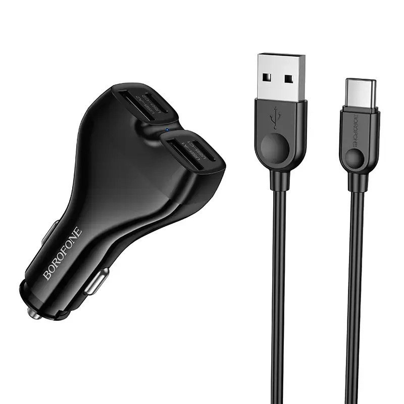 Borofone BZ35 Leader car charger | 30W | PD | USB-C, USB-A | with USB-A to USB-C cable included | black