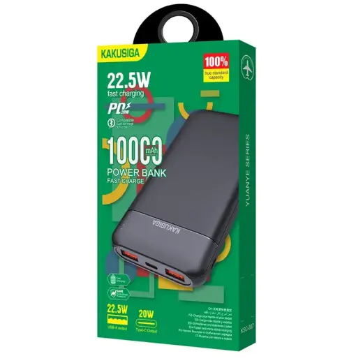 KAKUSIGA KSC-887 ārējais akumulators (powerbank) | 10000 mAh | 22.5W | USB-A, USB-C | melns