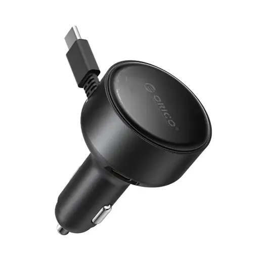 Orico FC-60-2C auto lādētājs | 60W | USB-C, USB-A | ar iebūvētu ievelkamu USB-C vadu (65 cm) | melns