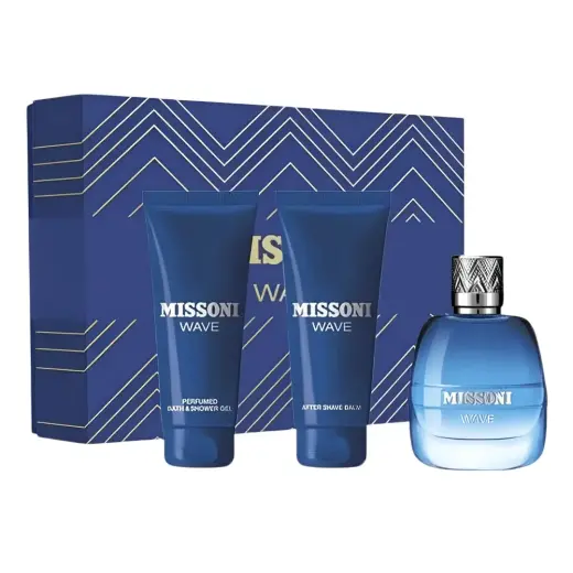 Set Missoni: Wave, Eau De Toilette, For Men, 100 ml + Wave, Moisturizing, After-Shave Balm, 100 ml + Wave, Cleansing & Refreshing, Shower Gel, For All Skin Types, 100 ml