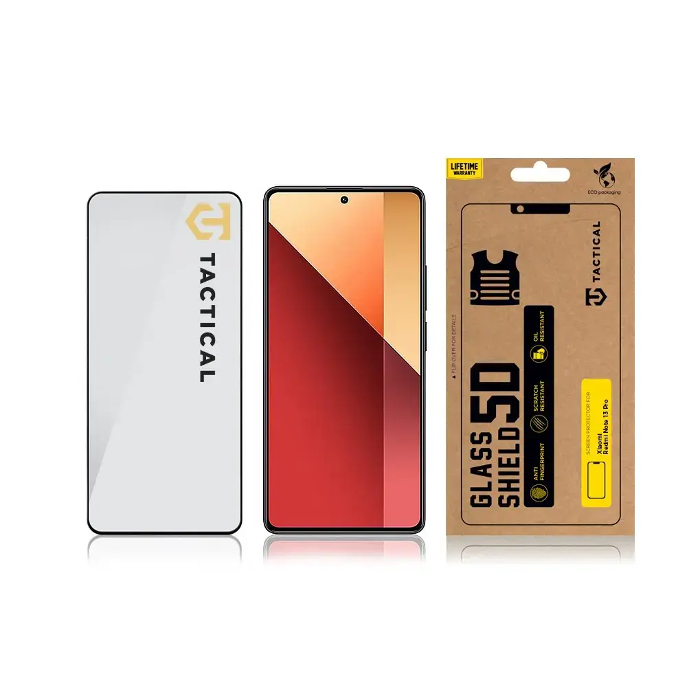 Тактическое защитное стекло 5D из закаленного стекла для телефона Xiaomi Redmi Note 13 Pro 4G|5G, черное.