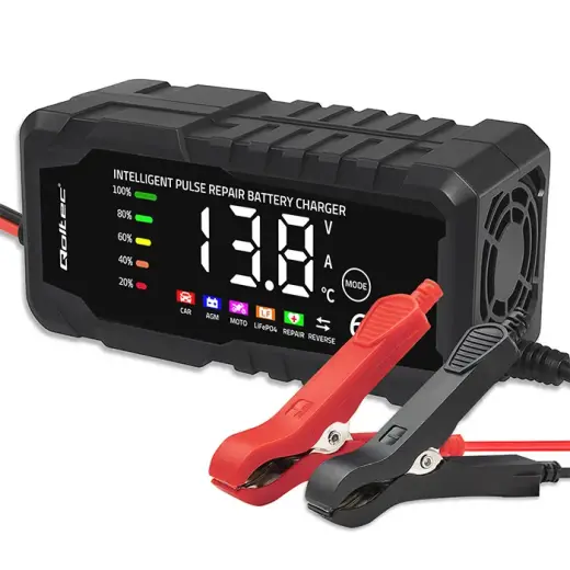 Qoltec Intelligent microprocessor charger 12V 6A | Rectifier with repair function for AGM GEL LiFePO4 battery | LCD