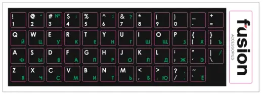 Fusion laminētas tastatūras uzlīmes RU | ENG Zaļas