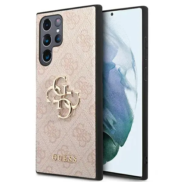 Guess PU 4G Metal Logo Case for Samsung Galaxy S22 Ultra Pink
