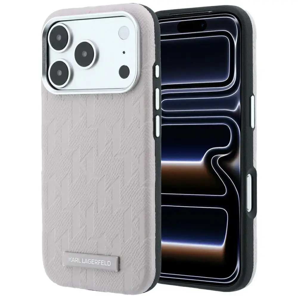 Karl Lagerfeld Grained Mono Resin Logo чехол с поддержкой MagSafe для телефона iPhone 17 Pro Max | iPhone 18 Pro Max розовый