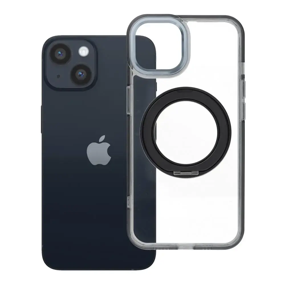 Frame Circle Stand telefono dėklas su stovu ir MagSafe palaikymu iPhone 14 juodas