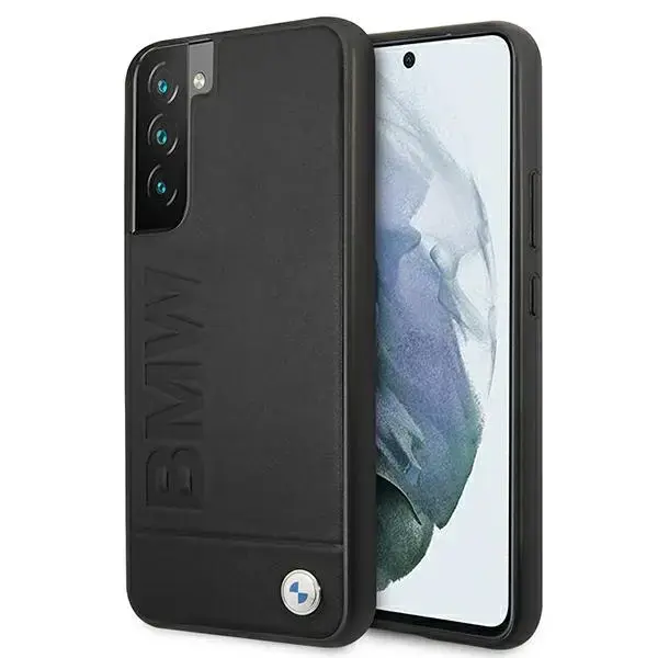 BMW BMHCS22MSLLBK Signature Logo Imprint ādas maciņš telefonam Samsung Galaxy S22+ melns