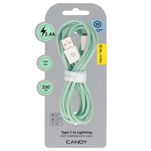 Blavec CCA-UL24GN20 datu pārraides un uzlādes vads | USB-A uz Lightning | 12W | 2m | zaļš
