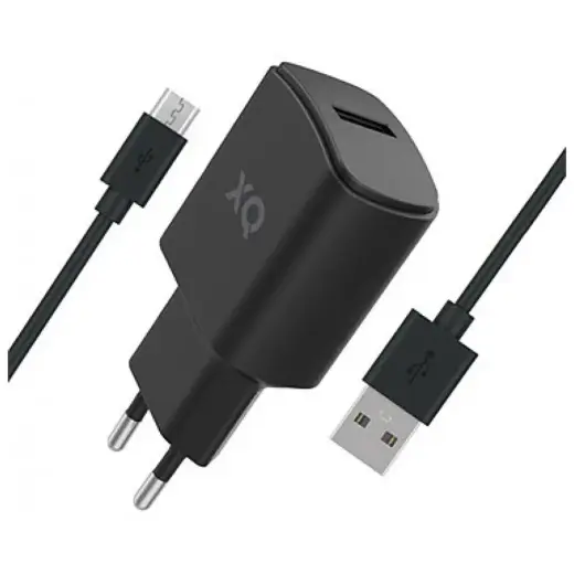 Зарядное устройство XQISIT charger | 12W | USB-A, USB-C | с кабелем USB-A на USB-C в комплекте | чёрное