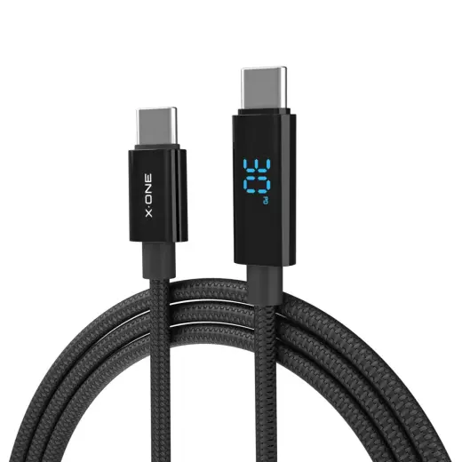 X-One BoltLink datu pārraides un uzlādes vads | USB-C uz USB-C | 100W | ar LED ekrānu | 1.5m | melns