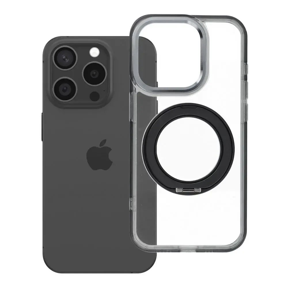 Frame Circle Stand phone case with stand and MagSafe support for iPhone 15 Pro black