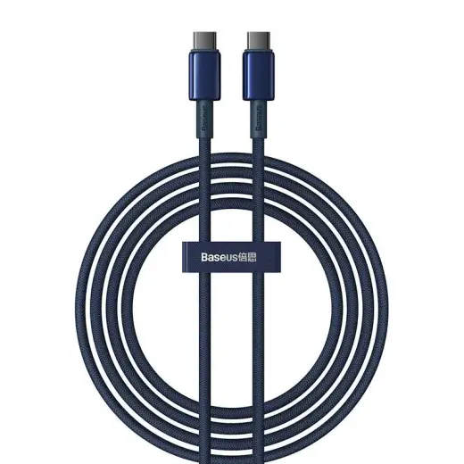 Baseus Tungsten Gold datu pārraides un uzlādes vads | USB-C uz USB-C | 100W | 2m | zils