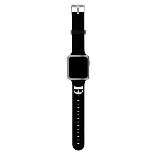 Karl Lagerfeld Choupette Head išmaniojo laikrodžio dirželis Apple Watch (38/40/41 mm) | dirbtinė oda | juodas