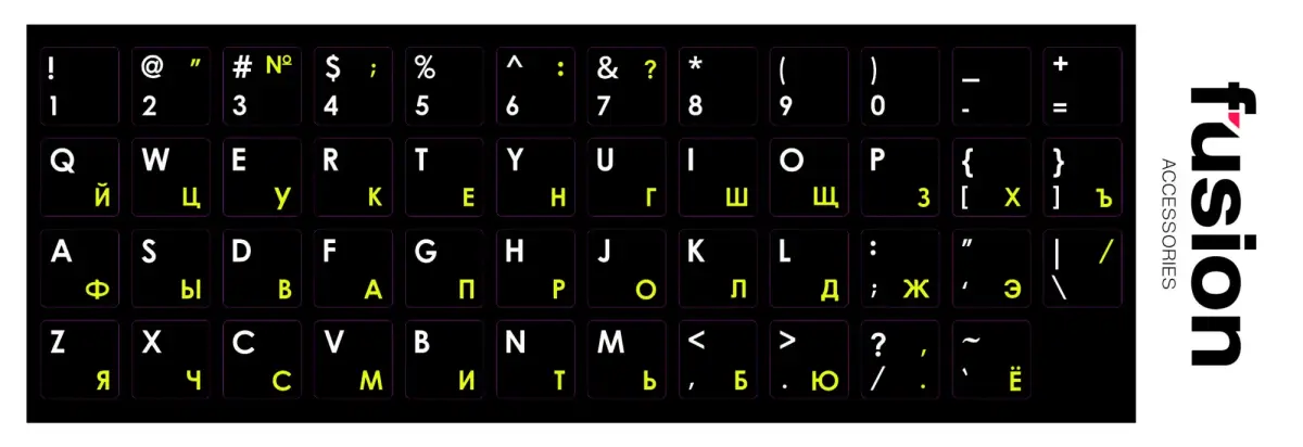 Fusion laminated keyboard stickers RU | ENG yellow