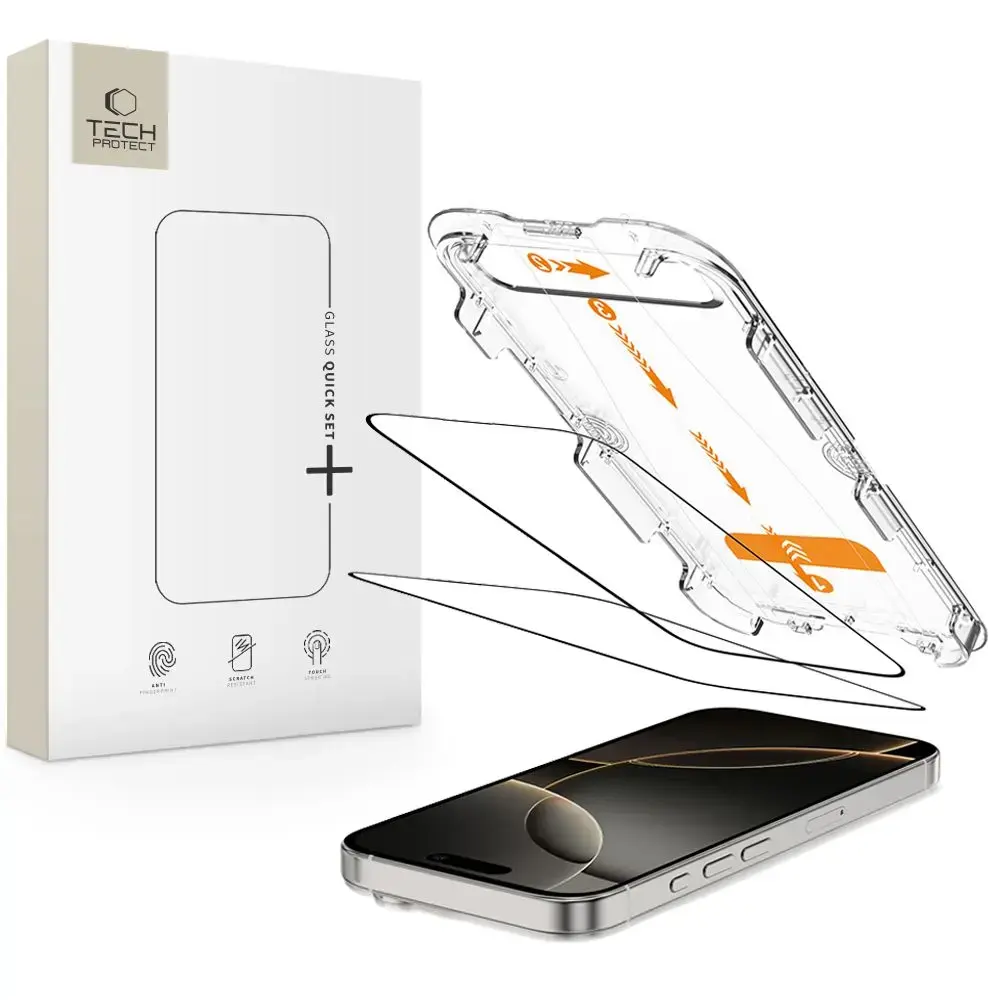 SZKŁO HARTOWANE TECH-PROTECT QUICK SET+ 2-PACK IPHONE 16 PRO BLACK